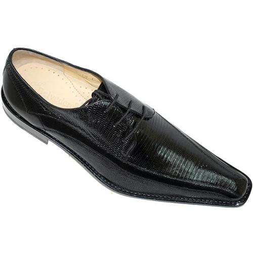 Belvedere "Volpe" Black Genuine Lizard Pointed Toe Shoes